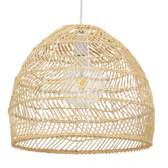 GloboStar® MALIBU 00973 Vintage Κρεμαστό Φωτιστικό Οροφής Μονόφωτο 1 x E27 Μπεζ Ξύλινο Μπαμπού Φ40 x Y35cm