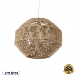 GloboStar® CAYMAN 00522 Boho Κρεμαστό Φωτιστικό Οροφής Μονόφωτο 1 x E27 AC220-240V IP20 - Φ40 x Υ30cm - Μπεζ Λεπτό Σχοινί Τριχιά Πλέγμα - 5 Χρόνια Εγγύηση