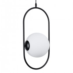 GloboStar® HAMBURG 00591 Μοντέρνο Κρεμαστό Φωτιστικό Οροφής Μονόφωτο 1 x E14 Μαύρο Μεταλλικό Γυάλινο Μπάλα Μ25 x Π20 x Υ50cm