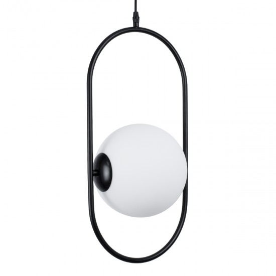 GloboStar® HAMBURG 00591 Μοντέρνο Κρεμαστό Φωτιστικό Οροφής Μονόφωτο 1 x E14 Μαύρο Μεταλλικό Γυάλινο Μπάλα Μ25 x Π20 x Υ50cm