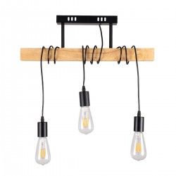 GloboStar® JOLLY 00605 Vintage Κρεμαστό Φωτιστικό Οροφής Τρίφωτο 3 x E27 Μαύρο Μεταλλικό Ξύλινο Ράγα Μ55 x Π6 x Υ30cm έως Y115cm max