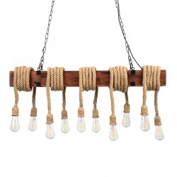 GloboStar® VIKING 00607 Vintage Κρεμαστό Φωτιστικό Οροφής Πολύφωτο 10 x E27 Σκούρο Καφέ Μεταλλικό Ξύλινο Ράγα Μ108 x Π11 x Υ96cm έως Y220cm max