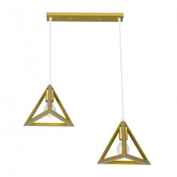 GloboStar® TRIANGLE 00615 Μοντέρνο Κρεμαστό Φωτιστικό Οροφής Δίφωτο 2 x E27 Χρυσό Μεταλλικό Πλέγμα Μ60 x Π22 x Y130cm