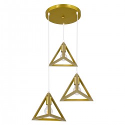 GloboStar® TRIANGLE 00620 Μοντέρνο Κρεμαστό Φωτιστικό Οροφής Τρίφωτο 3 x E27 Χρυσό Μεταλλικό Πλέγμα Φ49 x Y130cm