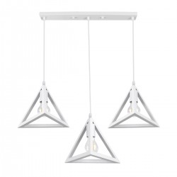 GloboStar® TRIANGLE 00622 Μοντέρνο Κρεμαστό Φωτιστικό Οροφής Τρίφωτο 3 x E27 Λευκό Μεταλλικό Πλέγμα Μ70 x Π22 x Y130cm