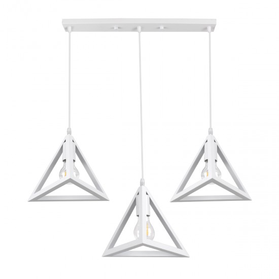 GloboStar® TRIANGLE 00622 Μοντέρνο Κρεμαστό Φωτιστικό Οροφής Τρίφωτο 3 x E27 Λευκό Μεταλλικό Πλέγμα Μ70 x Π22 x Y130cm
