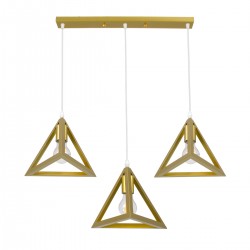 GloboStar® TRIANGLE 00625 Μοντέρνο Κρεμαστό Φωτιστικό Οροφής Τρίφωτο 3 x E27 Χρυσό Μεταλλικό Πλέγμα Μ70 x Π22 x Y130cm