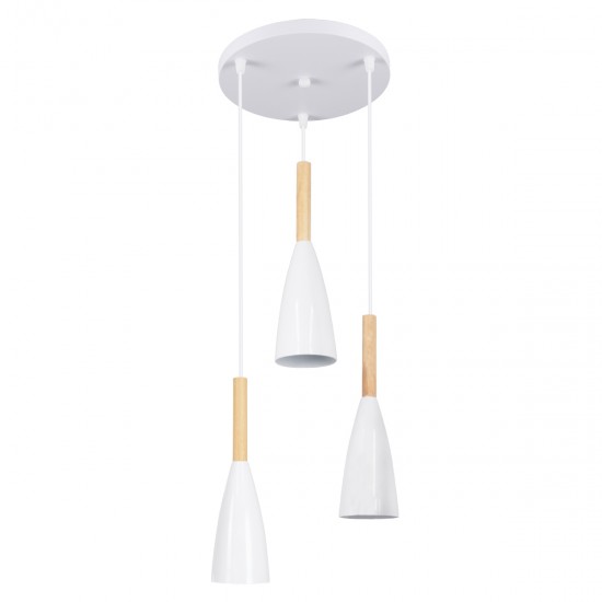 GloboStar® DILLON 00627 Μοντέρνο Κρεμαστό Φωτιστικό Οροφής Τρίφωτο 3 x E27 Λευκό Μεταλλικό Καμπάνα Φ26 x Υ130cm