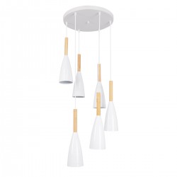 GloboStar® DILLON 00629 Μοντέρνο Κρεμαστό Φωτιστικό Οροφής Πολύφωτο 6 x E27 Λευκό Μεταλλικό Καμπάνα Φ52 x Υ130cm