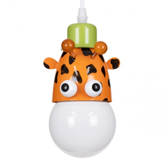 GloboStar® GIRAFFE 00638 Μοντέρνο Κρεμαστό Παιδικό Φωτιστικό Οροφής Μονόφωτο 1 x E27 Λευκό Πράσινο Πορτοκαλί Μαύρο Μεταλλικό Μ12 x Π10.5 x Υ13.5cm
