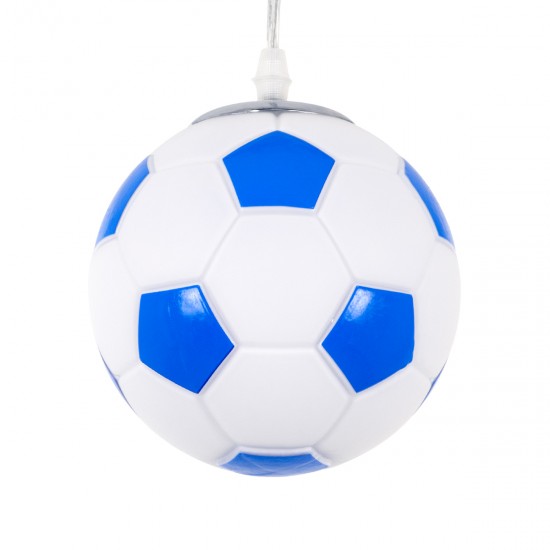 GloboStar® FOOTBALL 00644 Μοντέρνο Κρεμαστό Παιδικό Φωτιστικό Οροφής Μονόφωτο 1 x E27 Γαλάζιο Λευκό Γυάλινο Φ15 x Υ18cm
