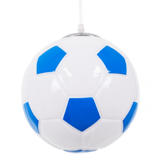 GloboStar® FOOTBALL 00648 Μοντέρνο Κρεμαστό Παιδικό Φωτιστικό Οροφής Μονόφωτο 1 x E27 Γαλάζιο Λευκό Γυάλινο Φ25 x Υ25cm