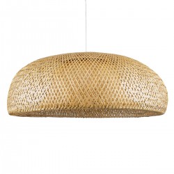 GloboStar® SAN TROPEZ 00673 Μοντέρνο Κρεμαστό Φωτιστικό Οροφής Μονόφωτο 1 x E27 Μπεζ Μπαμπού Πλέγμα Φ100 x Υ35cm