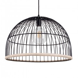 GloboStar® NEVIS 00681 Μοντέρνο Κρεμαστό Φωτιστικό Οροφής Μονόφωτο 1 x E27 Μαύρο Μεταλλικό Καμπάνα Πλέγμα Φ49 x Υ34.5cm