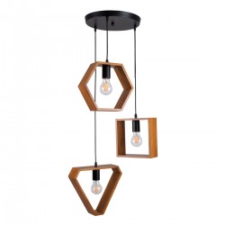 GloboStar® ELISE 00685 Μοντέρνο Κρεμαστό Φωτιστικό Οροφής Τρίφωτο 3 x E27 Σκούρο Καφέ Μεταλλικό Ξύλινο Δρυς Ράγα Φ55 x Υ130cm