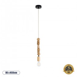 GloboStar® BEADS 00697 Vintage Κρεμαστό Φωτιστικό Οροφής Μονόφωτο 1 x E27 AC220-240V IP20 - Φ5 x Υ33cm - Μπεζ Ξύλινο Ανάρτηση - 5 Χρόνια Εγγύηση