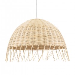 GloboStar® JAKARTA 00712 Vintage Κρεμαστό Φωτιστικό Οροφής Μονόφωτο 1 x E27 Μπέζ Ξύλινο Ψάθινο Μπαμπού Καμπάνα Φ50 x Y36cm
