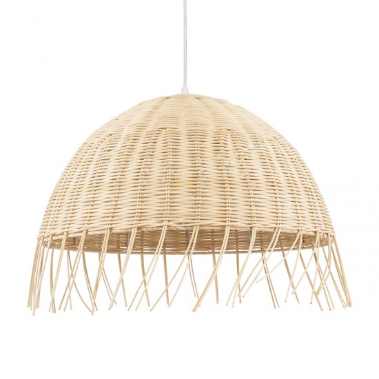 GloboStar® JAKARTA 00712 Vintage Κρεμαστό Φωτιστικό Οροφής Μονόφωτο 1 x E27 Μπέζ Ξύλινο Ψάθινο Μπαμπού Καμπάνα Φ50 x Y36cm