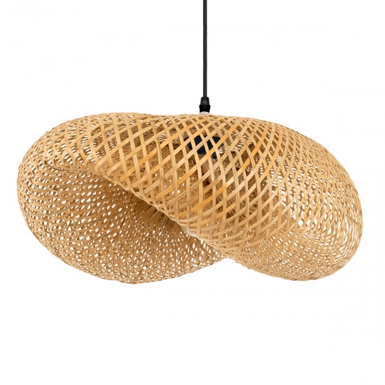 GloboStar® MEXICO 00719 Vintage Κρεμαστό Φωτιστικό Οροφής Μονόφωτο 1 x E27 Μπεζ Ξύλινο Μπαμπού Μ65 x Π46 x Y30cm
