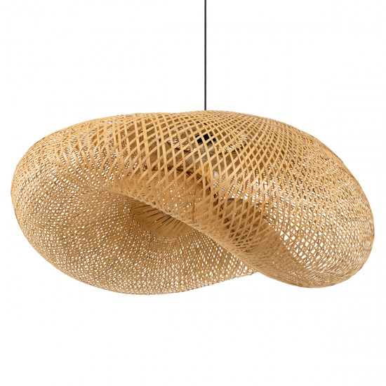 GloboStar® MEXICO 00721 Vintage Κρεμαστό Φωτιστικό Οροφής Μονόφωτο 1 x E27 Μπεζ Ξύλινο Μπαμπού Μ100 x Π80 x Y35cm