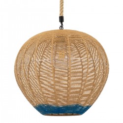 GloboStar® SIMON 00727 Vintage Κρεμαστό Φωτιστικό Οροφής Μονόφωτο 1 x E27 Μπεζ - Μπλε Καμπάνα με Σχοινί Φ50 x Υ47cm