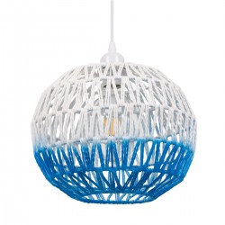 GloboStar® SANTOR 00728 Vintage Κρεμαστό Φωτιστικό Οροφής Μονόφωτο 1 x E27 Λευκό - Μπλε Καμπάνα με Σχοινί Φ30 x Υ30cm