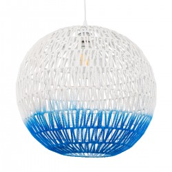 GloboStar® SANTOR 00729 Vintage Κρεμαστό Φωτιστικό Οροφής Μονόφωτο 1 x E27 Λευκό - Μπλε Καμπάνα με Σχοινί Φ50 x Υ50cm