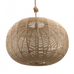 GloboStar® MANDALA 00732 Vintage Κρεμαστό Φωτιστικό Οροφής Μονόφωτο 1 x E27 Πλέγμα με Μπεζ Σχοινί Φ80 x Υ60cm