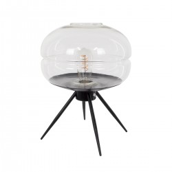 GloboStar® JAVAN 00736 Μοντέρνο Επιτραπέζιο Φωτιστικό Πορτατίφ Λαμπατέρ Μονόφωτο Διάφανο Γυάλινο Μαύρο Μεταλλικό Φ30 x Υ19cm