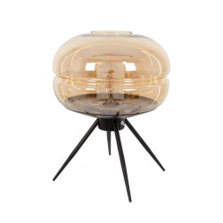 GloboStar® JAVAN 00737 Μοντέρνο Επιτραπέζιο Φωτιστικό Πορτατίφ Λαμπατέρ Μονόφωτο Μελί Γυάλινο Μαύρο Μεταλλικό Φ30 x Υ19cm