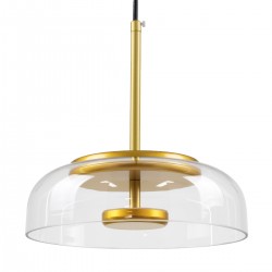 GloboStar® CHARLOTTE 00742 Μοντέρνο Κρεμαστό Φωτιστικό Οροφής Μονόφωτο Διάφανο Γυάλινο Χρυσό Μεταλλικό CREE LED 5W 500lm 180° AC 85-265V Θερμό Λευκό 2700K Φ23 x Υ23cm