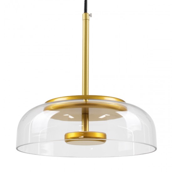 GloboStar® CHARLOTTE 00742 Μοντέρνο Κρεμαστό Φωτιστικό Οροφής Μονόφωτο Διάφανο Γυάλινο Χρυσό Μεταλλικό CREE LED 5W 500lm 180° AC 85-265V Θερμό Λευκό 2700K Φ23 x Υ23cm