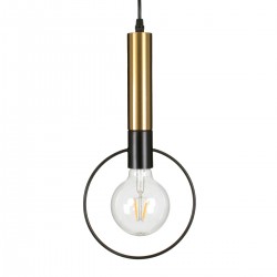 GloboStar® OLVERO 00772 Μοντέρνο Κρεμαστό Φωτιστικό Οροφής Μονόφωτο 1 x E27 Μαύρο - Χρυσό Μεταλλικό Πλέγμα Μ18 x Π4 x Y38cm