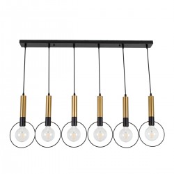 GloboStar® OLVERO 00776 Μοντέρνο Κρεμαστό Φωτιστικό Οροφής Πολύφωτο 6 x E27 Μαύρο - Χρυσό Μεταλλικό Πλέγμα Μ110 x Π18 x Y130cm