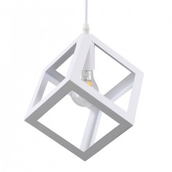 GloboStar® CUBE 00802 Μοντέρνο Κρεμαστό Φωτιστικό Οροφής Μονόφωτο 1 x E27 Λευκό Μεταλλικό Πλέγμα Μ25 x Π25 x Υ25cm