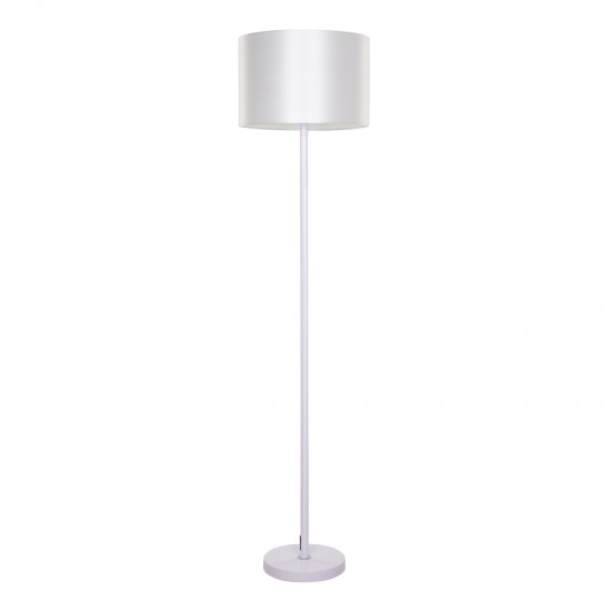 GloboStar® ASHLEY 00823 Μοντέρνο Φωτιστικό Δαπέδου Μονόφωτο 1 x E27 Λευκό Μεταλλικό Καμπάνα με Λευκό Ύφασμα & Λευκή Βάση D35 x H145cm