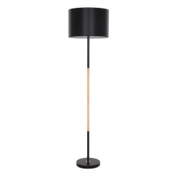 GloboStar® ASHLEY 00824 Μοντέρνο Φωτιστικό Δαπέδου Μονόφωτο 1 x E27 Μαύρο Μεταλλικό Καμπάνα με Μαύρο Ύφασμα & Εφέ Ξύλου D40 x H145cm