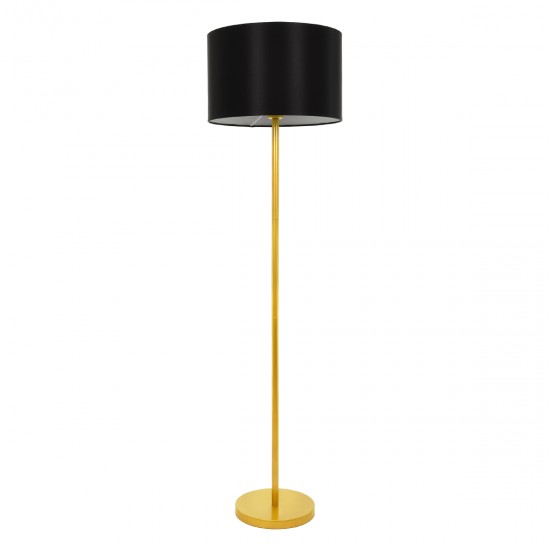 GloboStar® ASHLEY 00825 Μοντέρνο Φωτιστικό Δαπέδου Μονόφωτο 1 x E27 Χρυσό Μεταλλικό Καμπάνα με Μαύρο Ύφασμα & Χρυσή Βάση D40 x H148cm