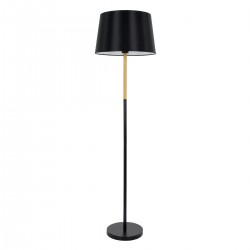 GloboStar® CEDAR 00827 Μοντέρνο Φωτιστικό Δαπέδου Μονόφωτο 1 x E27 Μαύρο Μεταλλικό Καμπάνα με Μαύρο Ύφασμα & Εφέ Ξύλου D40 x H148cm