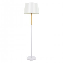 GloboStar® CEDAR 00828 Μοντέρνο Φωτιστικό Δαπέδου Μονόφωτο 1 x E27 Λευκό Μεταλλικό Καμπάνα με Λευκό Ύφασμα & Εφέ Ξύλου D40 x H148cm