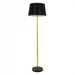GloboStar® CEDAR 00829 Μοντέρνο Φωτιστικό Δαπέδου Μονόφωτο 1 x E27 Χρυσό Μεταλλικό Καμπάνα με Μαύρο Ύφασμα & Μαύρη Βάση D40 x H148cm