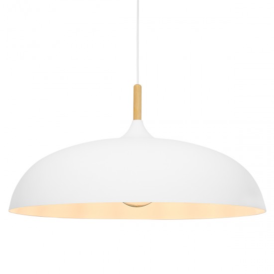 GloboStar® ZOE 00837 Μοντέρνο Κρεμαστό Φωτιστικό Οροφής Μονόφωτο 1 x E27 Λευκό Μεταλλικό Καμπάνα Φ60 x Υ35cm