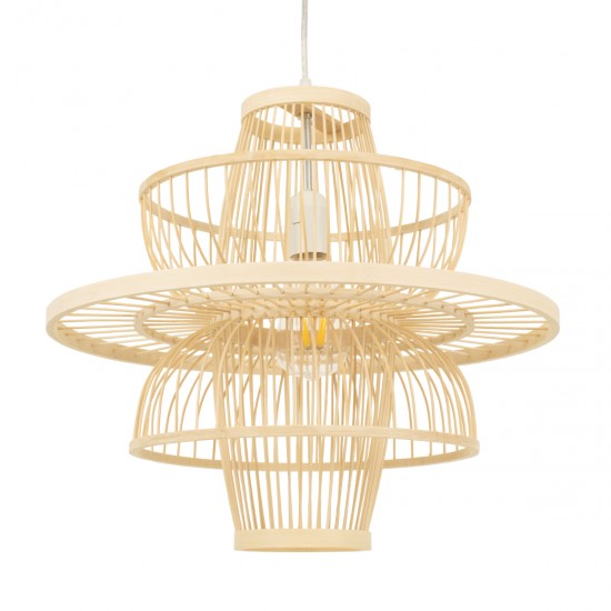 GloboStar® BALI 00861 Vintage Κρεμαστό Φωτιστικό Οροφής Μονόφωτο 1 x E27 Μπεζ Ξύλινο Μπαμπού Φ45 x Y42.5cm