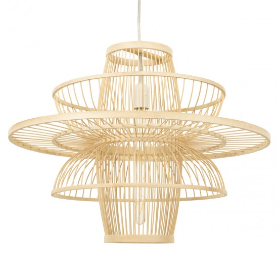 GloboStar® BALI 00862 Vintage Κρεμαστό Φωτιστικό Οροφής Μονόφωτο 1 x E27 Μπεζ Ξύλινο Μπαμπού Φ60 x Y45cm