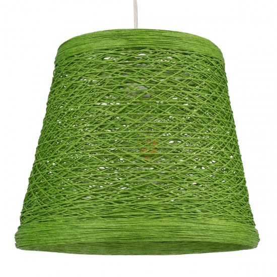 GloboStar® PLAYROOM 00864 Vintage Κρεμαστό Φωτιστικό Οροφής Μονόφωτο 1 x E27 Πράσινο Ξύλινο Ψάθινο Rattan Φ32 x Υ27cm