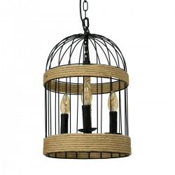 GloboStar® MERLIN 00865 Vintage Industrial Κρεμαστό Φωτιστικό Οροφής Τρίφωτο 3 x E14 Μαύρο Μεταλλικό Με Σχοινί Φ28 x Y40cm