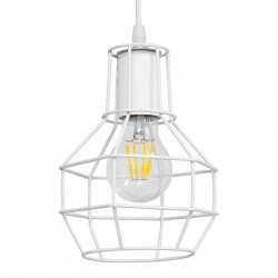 GloboStar® CAGE 00867 Vintage Industrial Κρεμαστό Φωτιστικό Οροφής Μονόφωτο 1 x E27 Λευκό Μεταλλικό Πλέγμα Φ15 x Y22cm