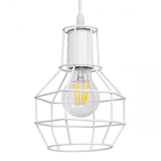 GloboStar® CAGE 00867 Vintage Industrial Κρεμαστό Φωτιστικό Οροφής Μονόφωτο 1 x E27 Λευκό Μεταλλικό Πλέγμα Φ15 x Y22cm