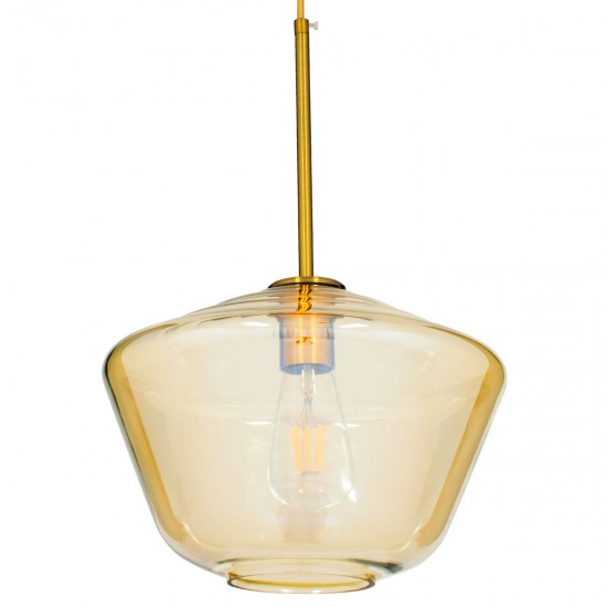 GloboStar® AMARIS 00870 Μοντέρνο Κρεμαστό Φωτιστικό Οροφής Μονόφωτο 1 x E27 Γυάλινο Φιμέ Μελί Φ30 x Υ22cm