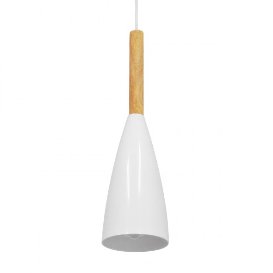 GloboStar® DILLON 00876 Μοντέρνο Κρεμαστό Φωτιστικό Οροφής Μονόφωτο 1 x E27 Λευκό Μεταλλικό Καμπάνα Φ11 x Υ36cm